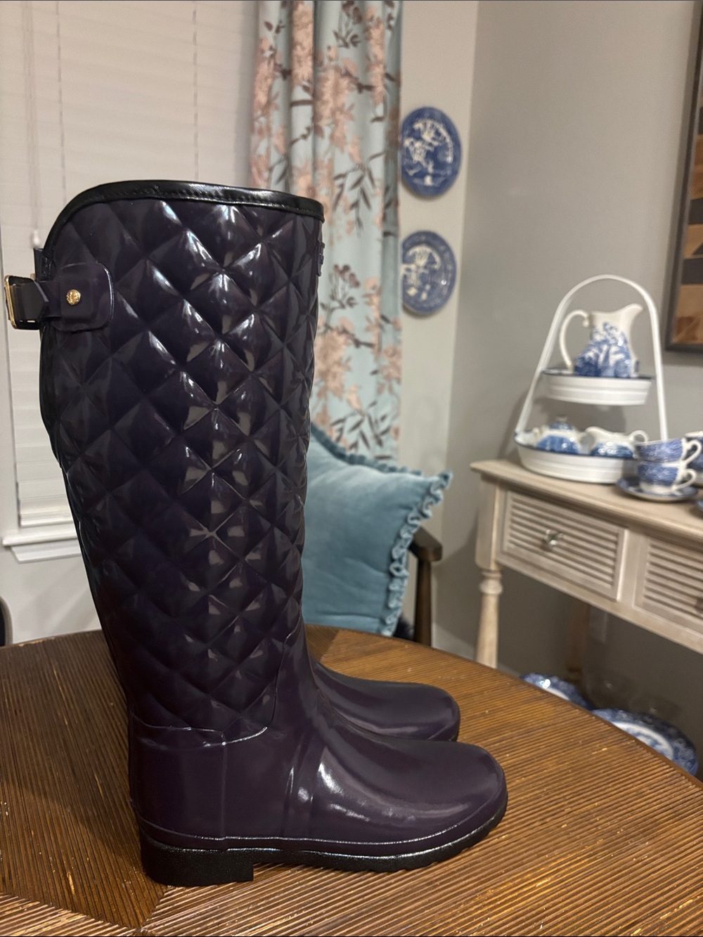 Hunter Refined Gloss Quilted Tall Rain Boots NEW SIZE 8 purple - Picture 1 of 9
